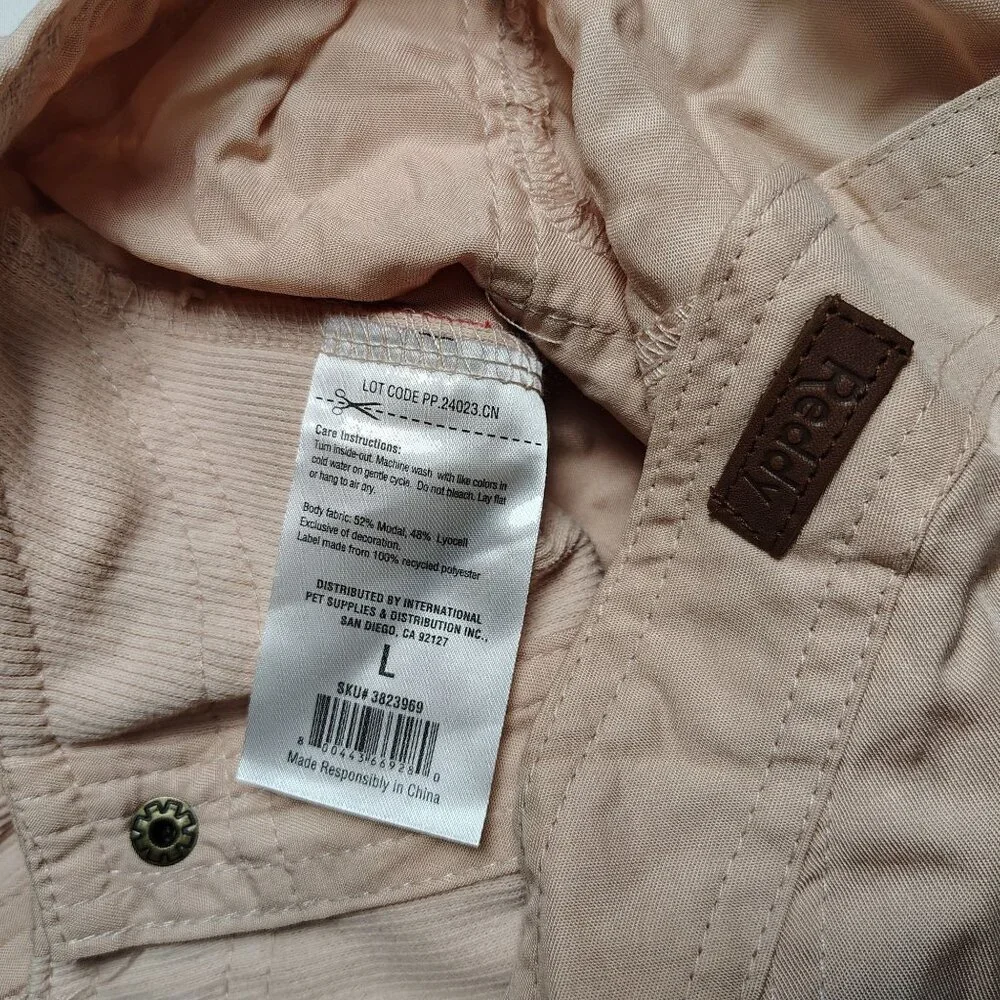 Reddy Size Large Beige Button-Up Dog Shirt With Collar And Short Sleeves
